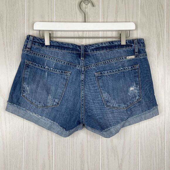 Kan Can Mid Rise Denim Ripped Shorts Blue Womens Size Large - Picture 3 of 5